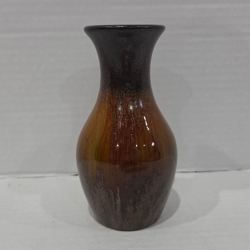 Brown Drip Glaze Ceramic Bud Vase 5 Inch Earth Tone Studio Pottery